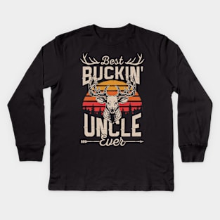 Retro Vintage Best Buckin' Uncle Hunting Gift For Hunter Kids Long Sleeve T-Shirt